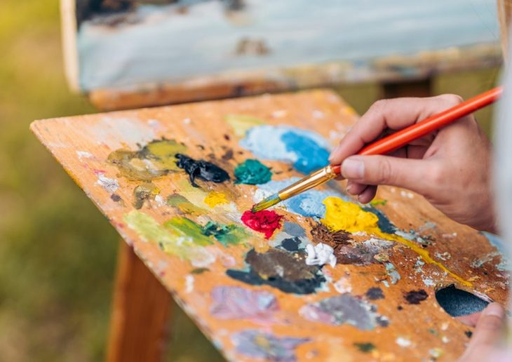 Wooden palette with paint on it